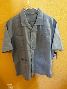 Havanera Co Guayabera Shirt Mens 2XL Bsky blue Embroidered Cuban Short Sleeve